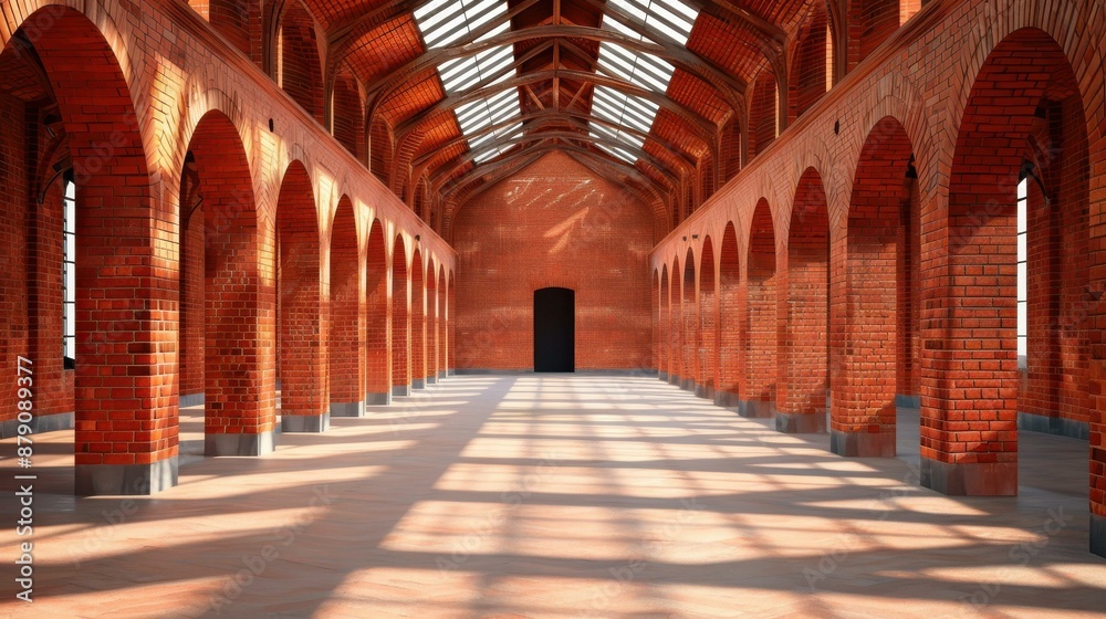 Obraz premium Explore a vacant warehouse or offloading dock with red brick aesthetics and secondfloor loading access, ideal for renovation projects.