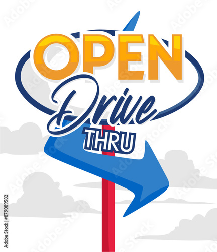 vintage drive thru sign on white background