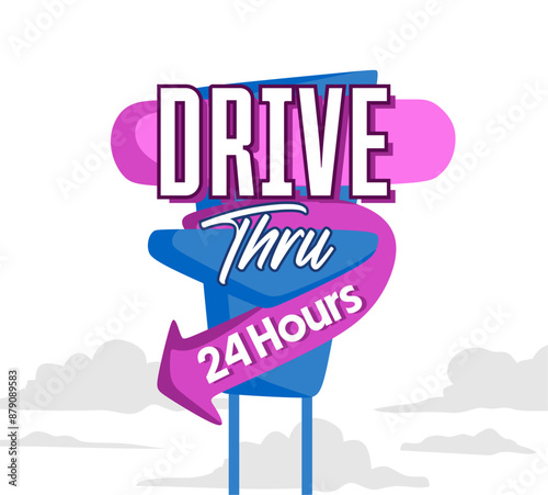 vintage drive thru sign on white background