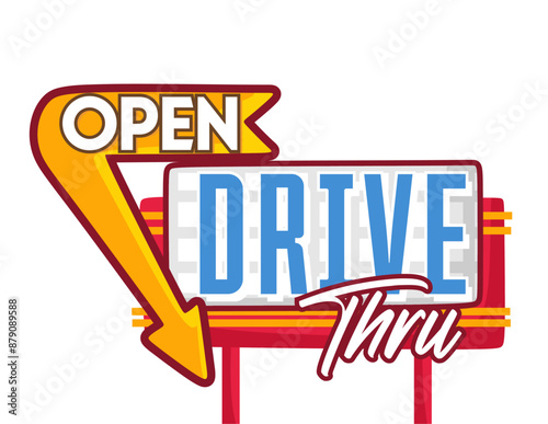 vintage drive thru sign on white background