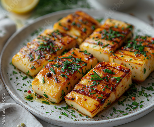 Teller mit gegrilltem Halloumi  photo