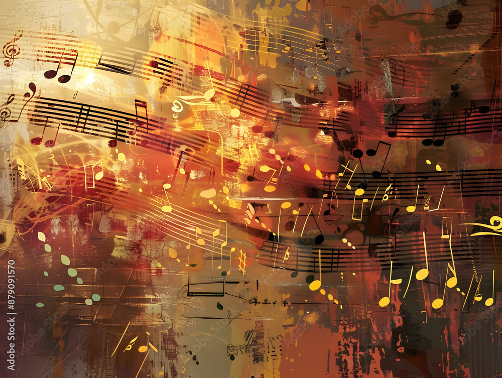 Obraz premium Colorful background with notes, treble clefs. Neural network AI generated art