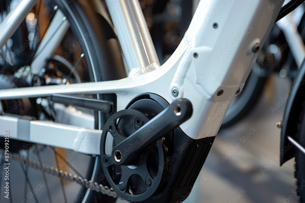 Fototapeta premium Close up of a modern minimalist contemporary electric bike frame Generative Ai