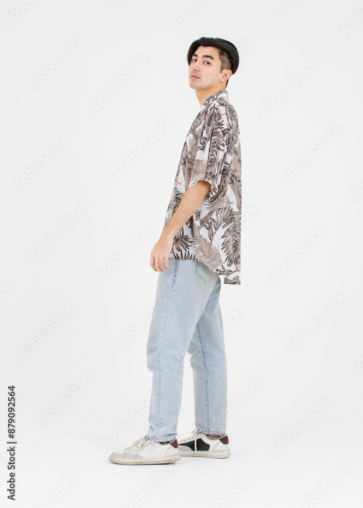 Fototapeta premium Portrait of asian male confidence charming successful handsome young guy posing relex looking attractive standing on white background in studio - isolated