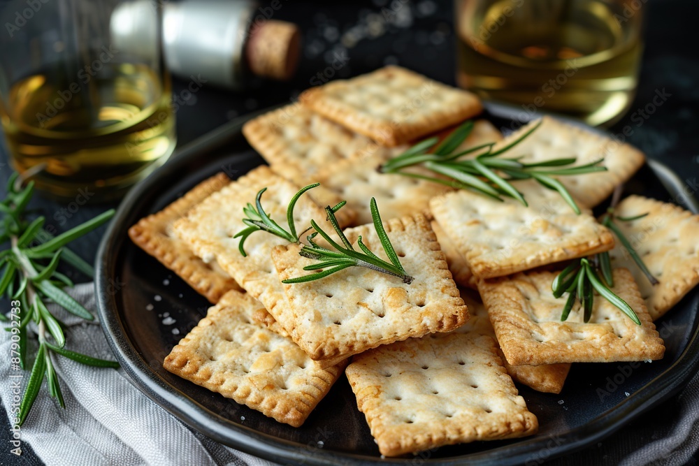 Crispy crackers with rosemary and sesame seeds. Crispy crackers with rosemary and sesame seeds.