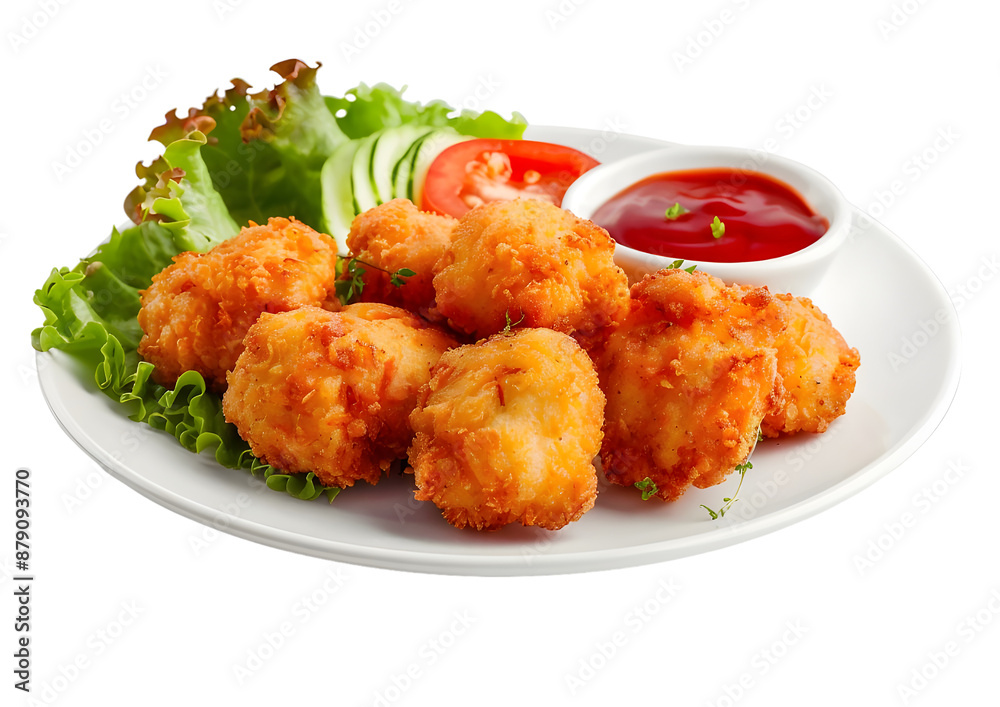 Crispy chicken nuggets served with dipping sauce. Isolated on transparent background Crispy chicken nuggets served with dipping sauce. Isolated on transparent background