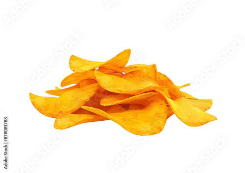 Thin and crispy potato chips ideal for appetizers. Isolated on transparent background