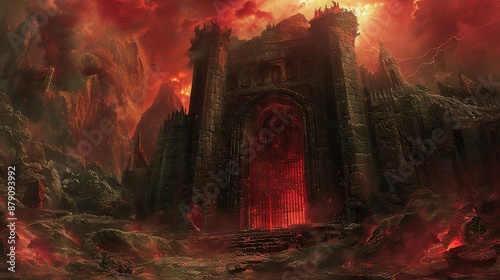 Gate of hell entrance with fire