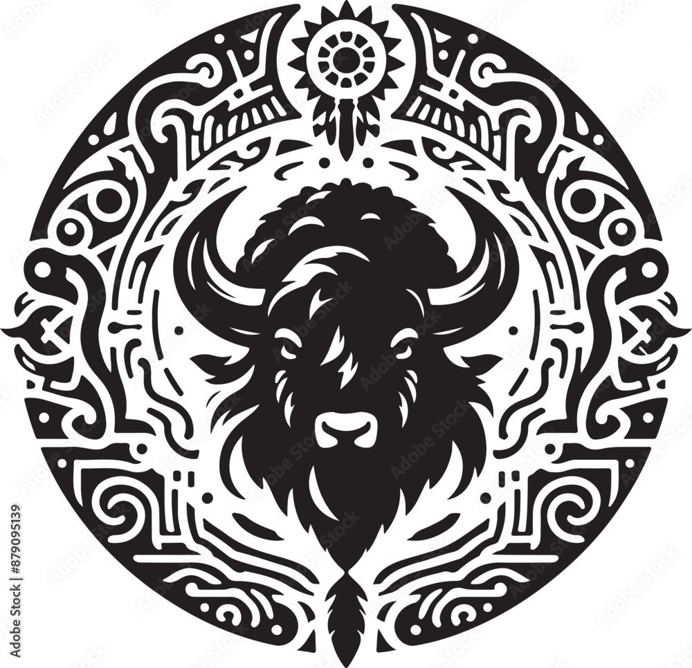 Bison design silhouette vector art work EPS file, Generator AI Bison design silhouette vector art work EPS file, Generator AI