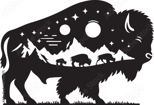 Bison design silhouette vector art work EPS file, Generator AI photo