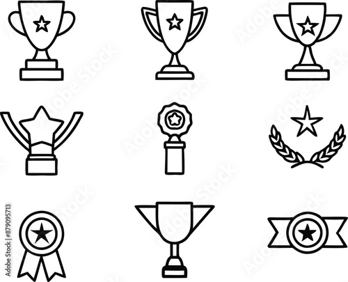 set of winner icon illustration. winner, success, best, reward, champion, illustration, cup, gold, award