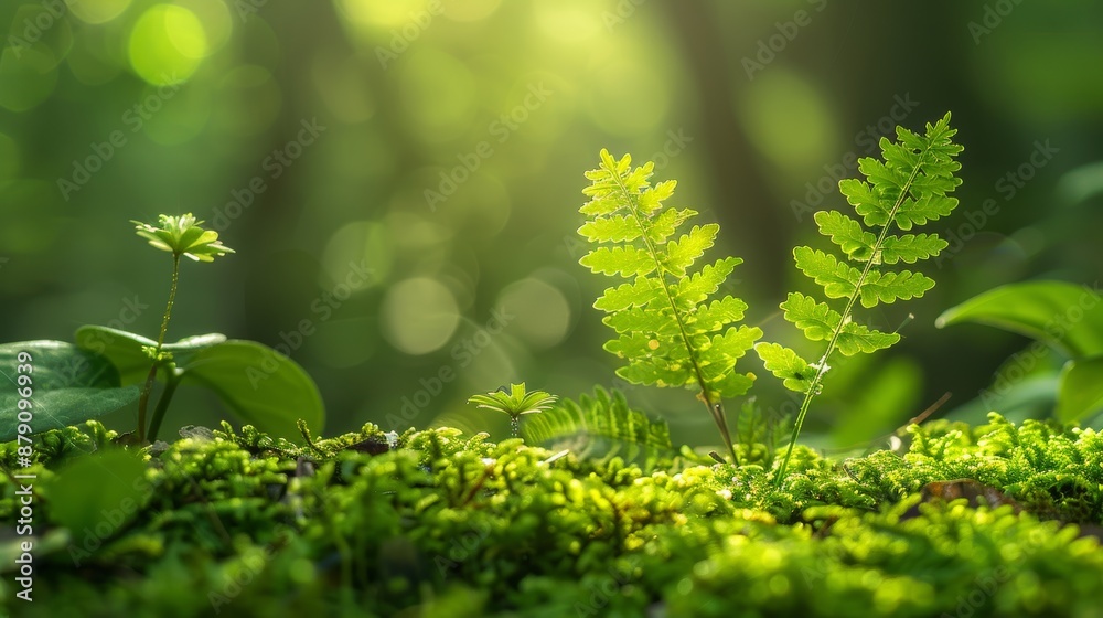 Green Fern in Sunlit Forest. Lush foliage and soft light create a serene backdrop. a concept for nature and tranquility themes. Green Fern in Sunlit Forest. Lush foliage and soft light create a serene backdrop. a concept for nature and tranquility themes.