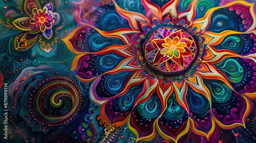 A vibrant mandala pattern swirling with intricate designs and psychedelic colors, evoking a sense of spiritual enlightenment and transcendence. A vibrant mandala pattern swirling with intricate designs and psychedelic colors, evoking a sense of spiritual enlightenment and transcendence.