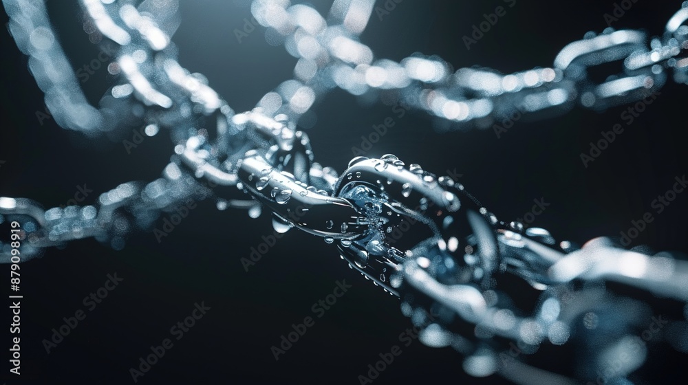 Several silver chains intertwined and suspended mid-air against a dark backdrop, creating an abstract and ethereal composition. Several silver chains intertwined and suspended mid-air against a dark backdrop, creating an abstract and ethereal composition.