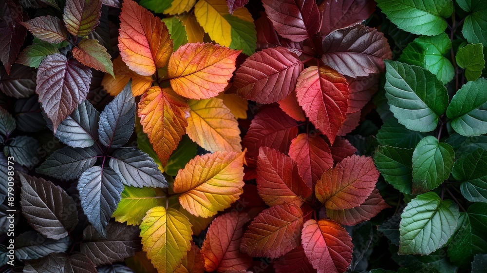 Autumn Leaves: A vibrant blend of red,orange,yellow,and green leaves,a concept for nature and seasonal design.