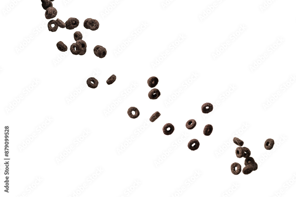 Chocolate rings cereal spill out into a bowl. Breakfast. Chocolate rings cereal spill out into a bowl. Breakfast.