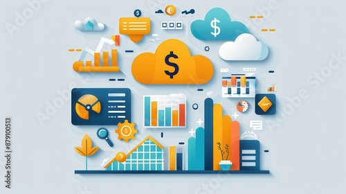 A colorful drawing of a cloud with a dollar sign in the middle