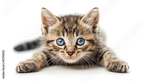 a kitten is laying down on a white surface