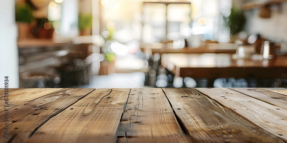 Capturing the Ambiance Blurred Cafe Interior with Empty Wooden Table. Concept Cafe ambiance, Blurred interior, Empty table, Wooden decor Capturing the Ambiance Blurred Cafe Interior with Empty Wooden Table. Concept Cafe ambiance, Blurred interior, Empty table, Wooden decor