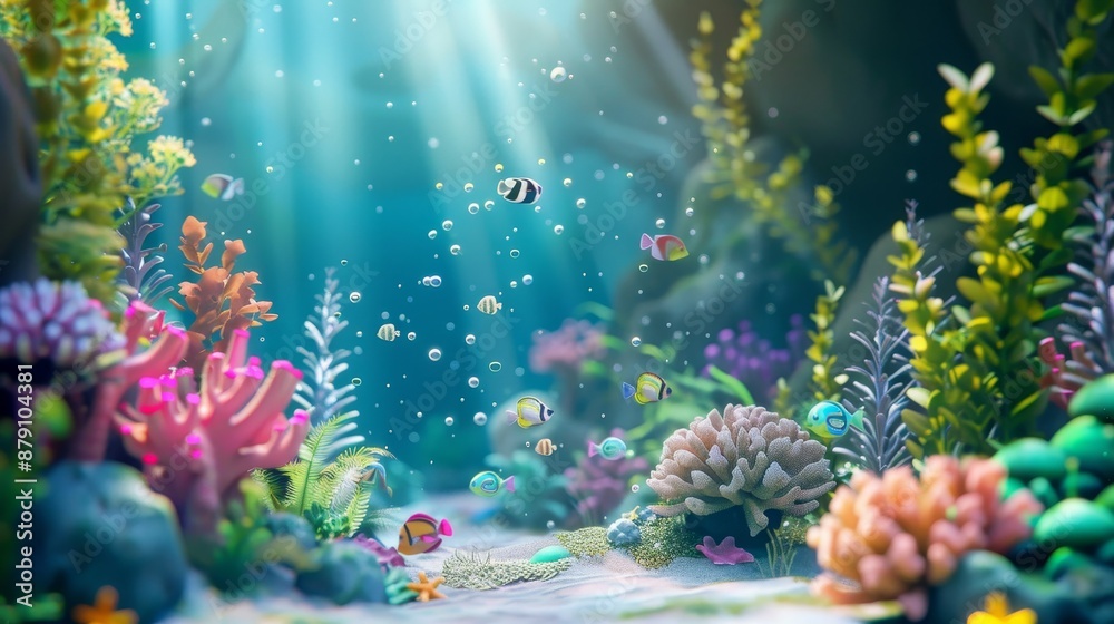 Fototapeta premium Design a cute 3D scene of a magical undersea world AI generated illustration