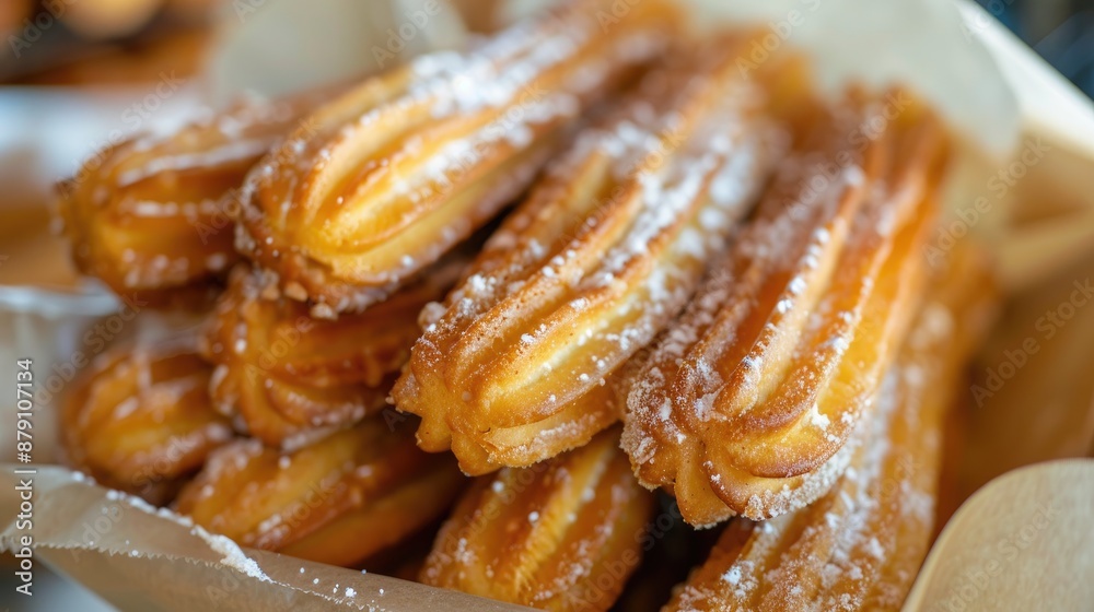 Churros served in a traditional style from a food truck Churros served in a traditional style from a food truck