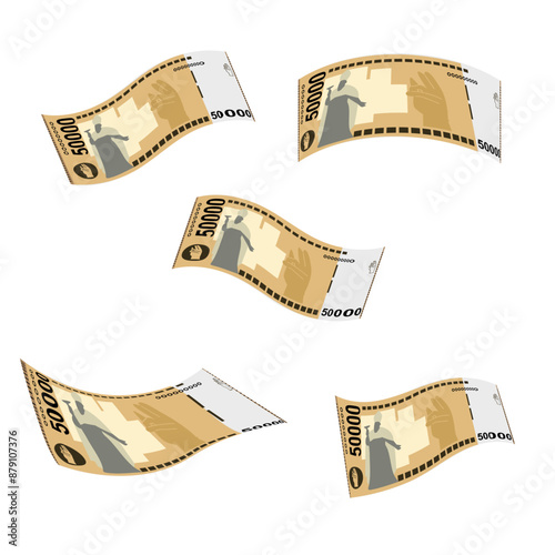 Armenian Dram Vector Illustration. Armenia, Artsakh money set bundle banknotes. Falling, flying money 50000 AMD. Flat style. Isolated on white background. Simple minimal design.