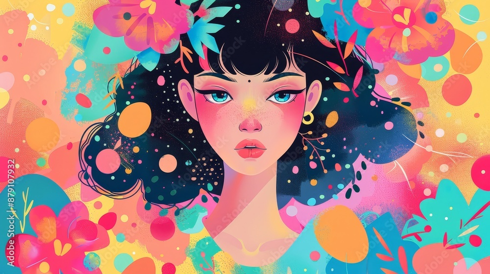Φωτογραφία Whimsical and colorful illustration of a babe girl in a cute style  AI generated