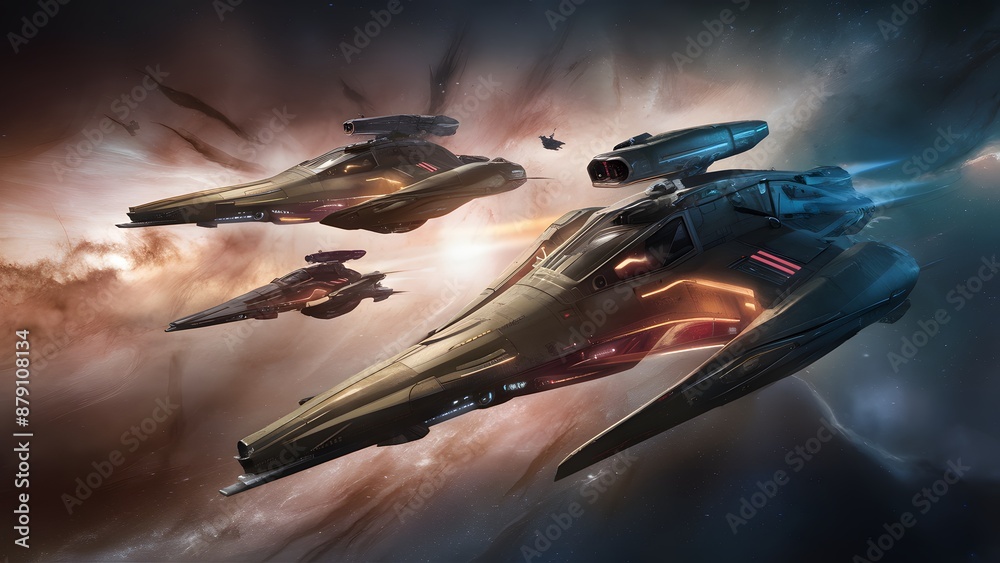 Futuristic Spaceships in a Cosmic Nebula. Futuristic Spaceships in a Cosmic Nebula.