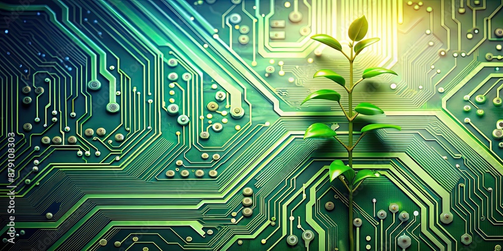 Circuit board with green plants growing on it, technology, circuit, board, green, plants, growth, nature Circuit board with green plants growing on it, technology, circuit, board, green, plants, growth, nature