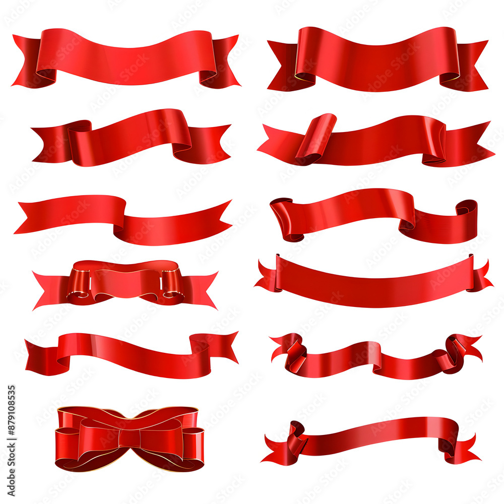 set of red ribbons white background,generative ai set of red ribbons white background,generative ai