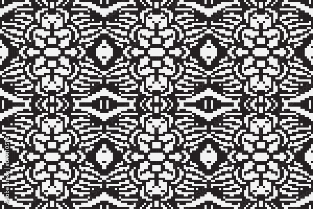Pixel monochrome seamless. pixel patterns in Aztec geometric tribal style. Vector illustration. Ethnic abstract ikat art. Aztec ornament print. geometric
