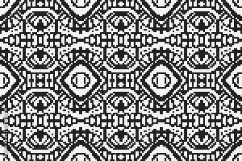 Pixel monochrome seamless. pixel patterns in Aztec geometric tribal style. Vector illustration. Ethnic abstract ikat art. Aztec ornament print. geometric