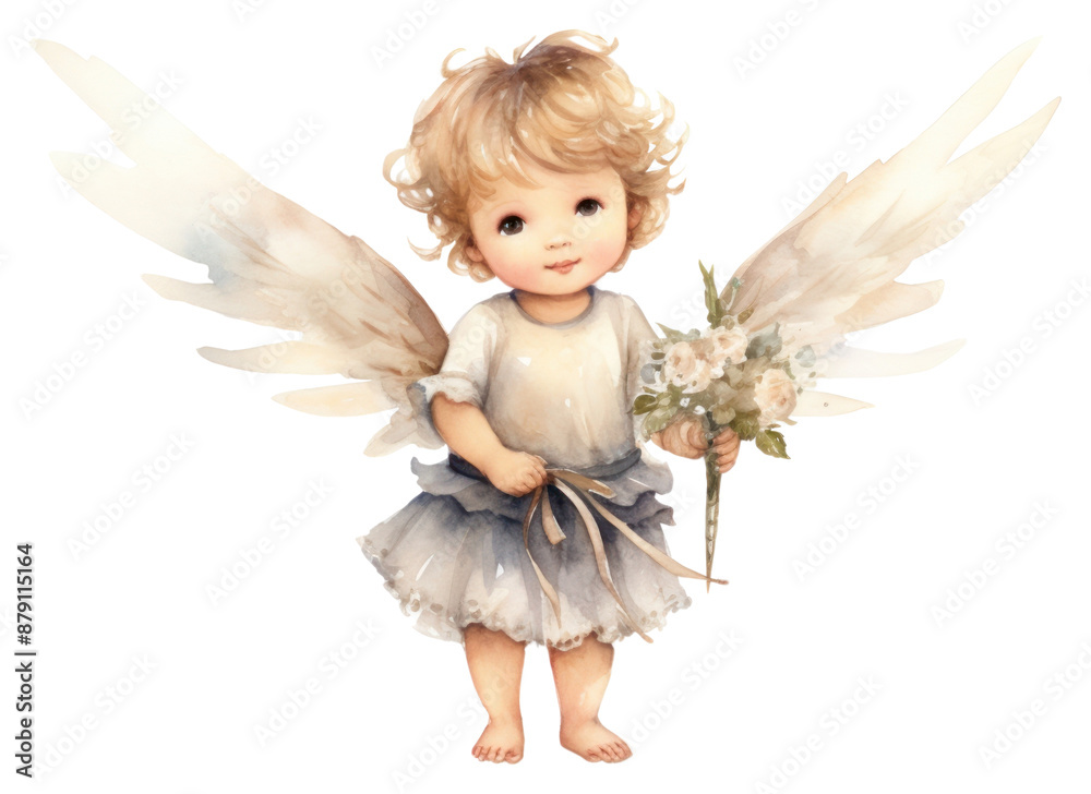 PNG Watercolor illustration of Child Angel fairy angel baby toy. PNG Watercolor illustration of Child Angel fairy angel baby toy.