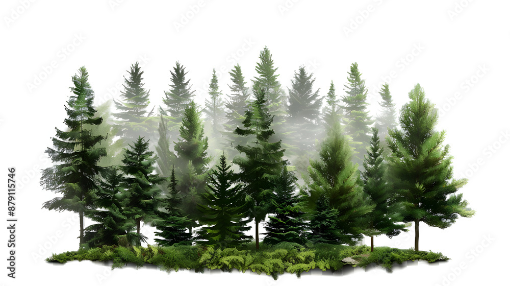 pine tree forest white background,generative ai pine tree forest white background,generative ai