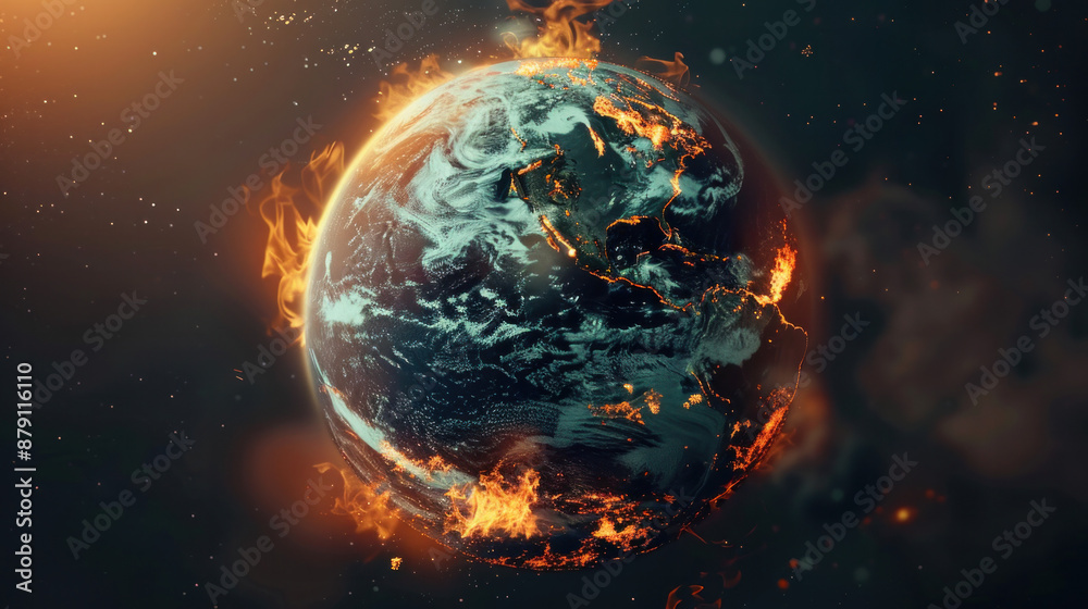 Obraz premium warm earth fire earth The land is dry There is no water risk climax change melting iceberg