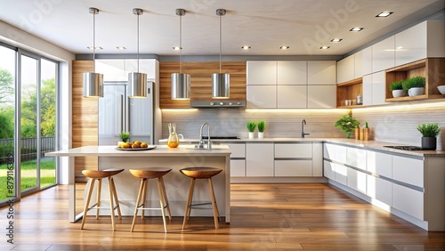 Wallpaper Mural Bright and modern kitchen with sleek appliances and minimalist design, bright, modern, kitchen, sleek, appliances Torontodigital.ca