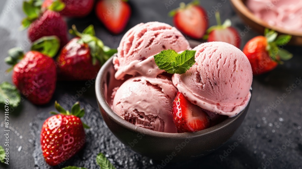 Ice cream made at home with fresh strawberries Ice cream made at home with fresh strawberries