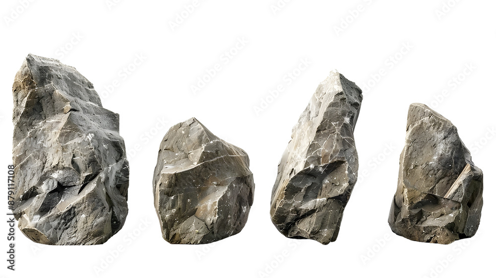 Pack of rough grey stones for geology and decoration Isolated on transparent background Pack of rough grey stones for geology and decoration Isolated on transparent background