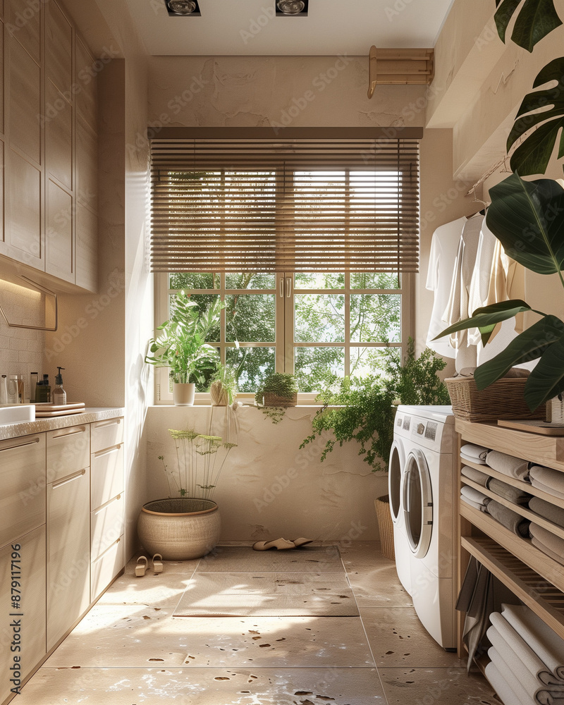 Bright and Cozy Laundry Room with Natural Light and Indoor Plants Bright and Cozy Laundry Room with Natural Light and Indoor Plants