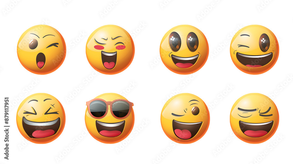 set of smiley face white background,generative ai set of smiley face white background,generative ai