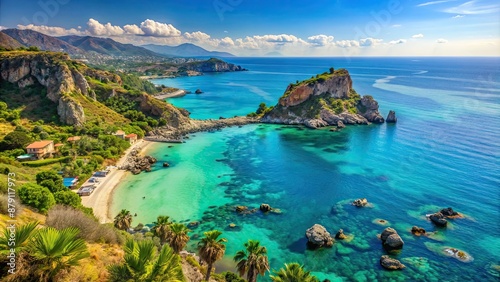 Beautiful natural landscape in Capo Vaticano on the Tyrrhenian Sea, Italy, scenic, coastline, cliffs, ocean