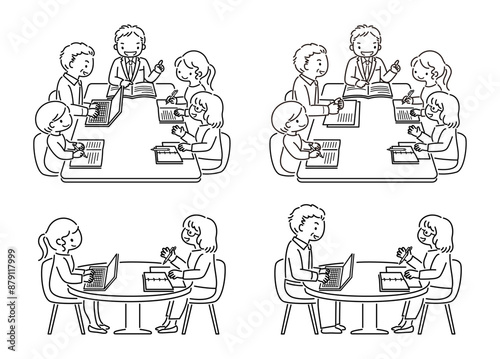 オフィスでミーティングをする人々のイラストセットIllustration set of people having a meeting in the office