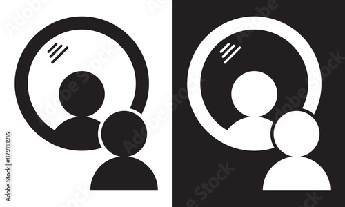 Man standing in front of a mirror icon. Vector.  isolated on black and white background. EPS 10