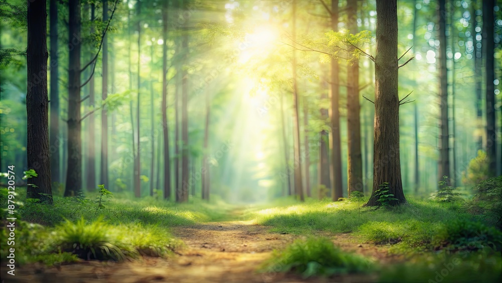 Obraz premium A soft blurred background of a forest, nature, trees, green, foliage, peaceful, tranquility, abstract, backdrop, blur