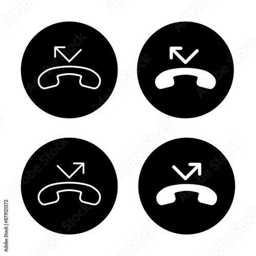 Missed call phone icon on black circle. Miss call sign symbol