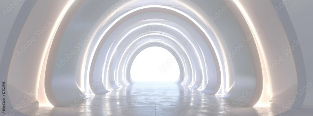 3D white background with a light glowing tunnel. 3D white background with a light glowing tunnel.