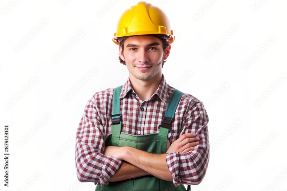 an image of a young Man in a Labor Worker Dress doing work on a white background an image of a young Man in a Labor Worker Dress doing work on a white background