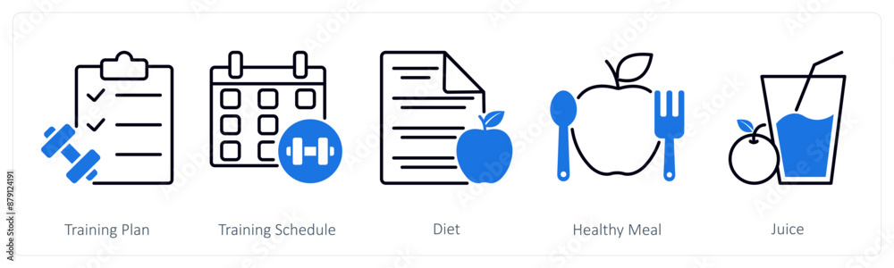 A set of 5 Sports and Fitness icons as training plan, training schedule A set of 5 Sports and Fitness icons as training plan, training schedule