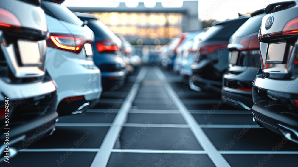 Fototapeta premium cars parked in the parking lot, used car for rental services or cars sale business background 