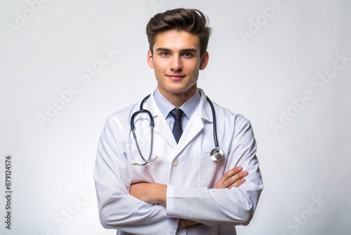 an image of a young Man in a Doctor Dress on a white background